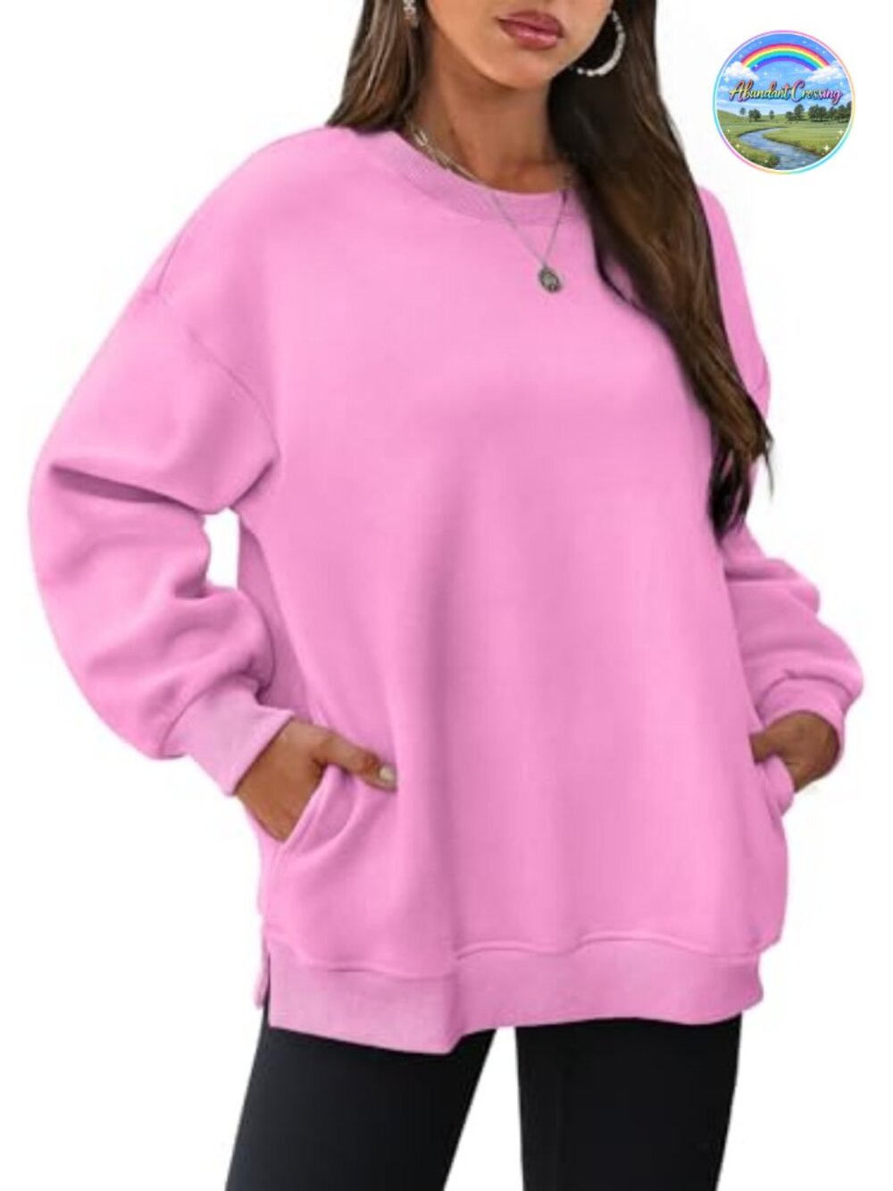 Oversized Fleece Crewneck Sweatshirt with Pockets for Women
